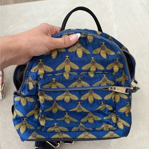 Nine West Blue and Gold Bee Pattern Backpack
